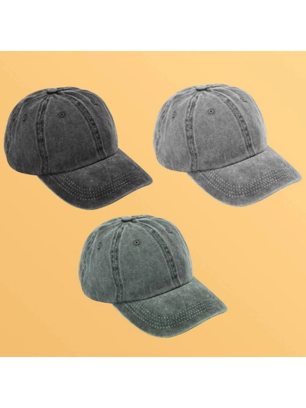 3 Pack Washed Cotton Baseball Caps - Adjustable Dad Hats for Everyday Style